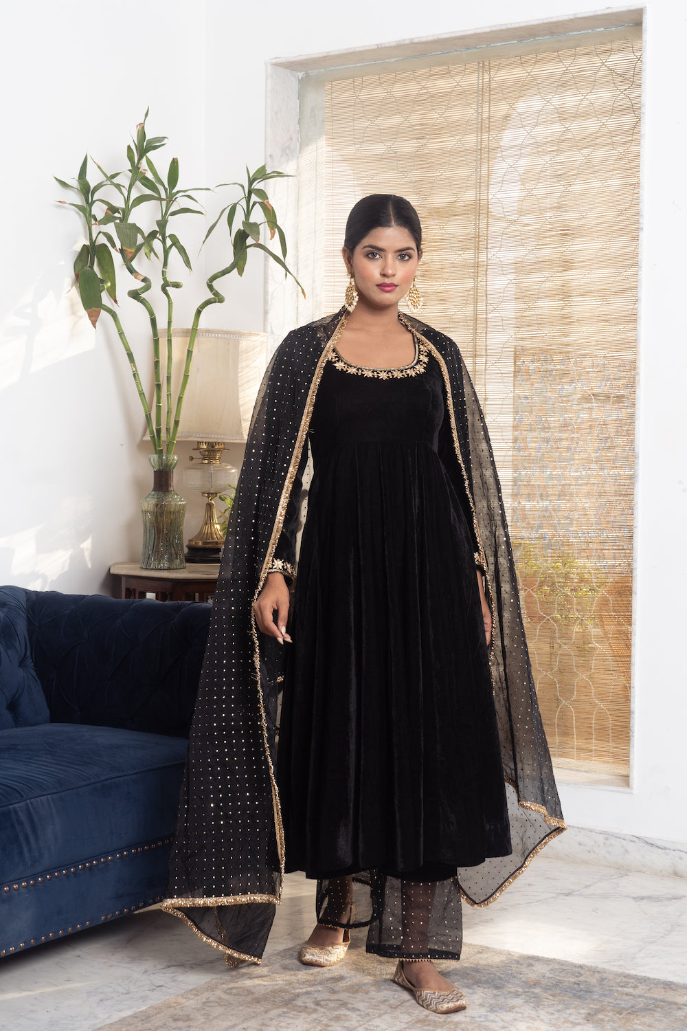 Khwabidah Black Anarkali Set of 3