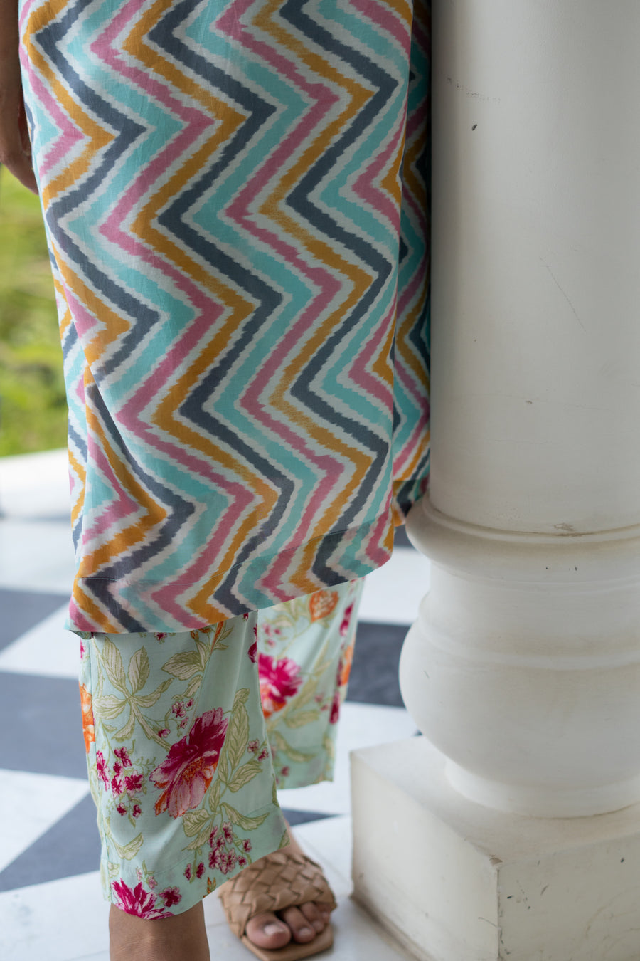 Turquoise Zigzag Kurta Set