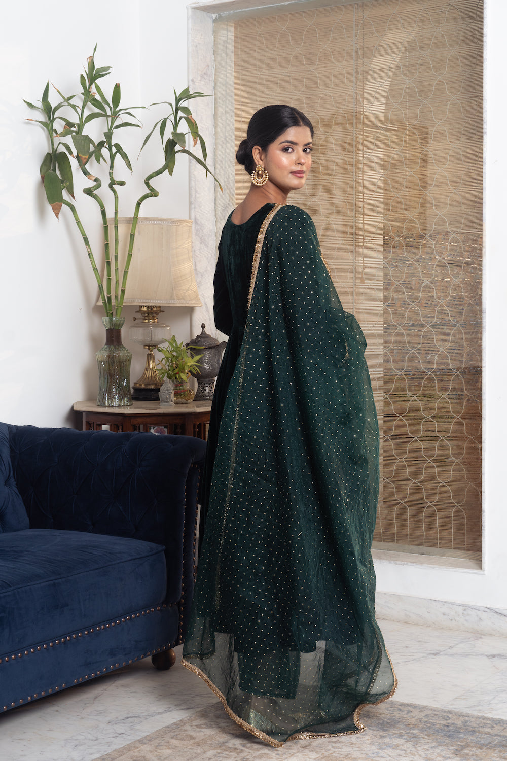 Khwabidah Bottle Green Anarkali Set of 3