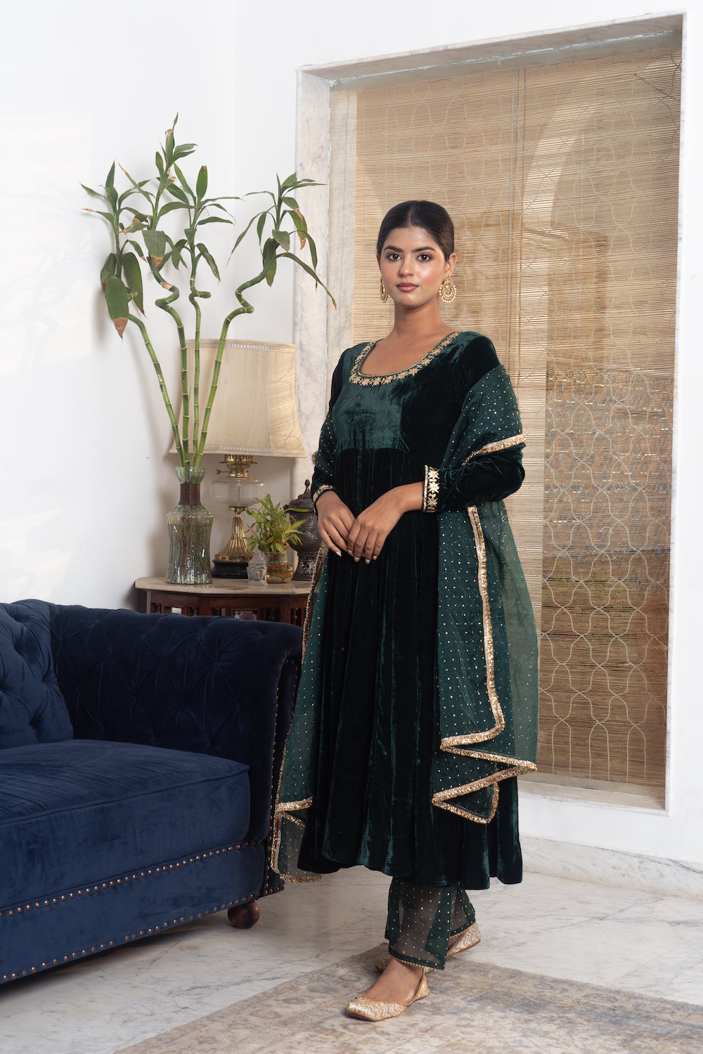 Khwabidah Bottle Green Anarkali Set of 3