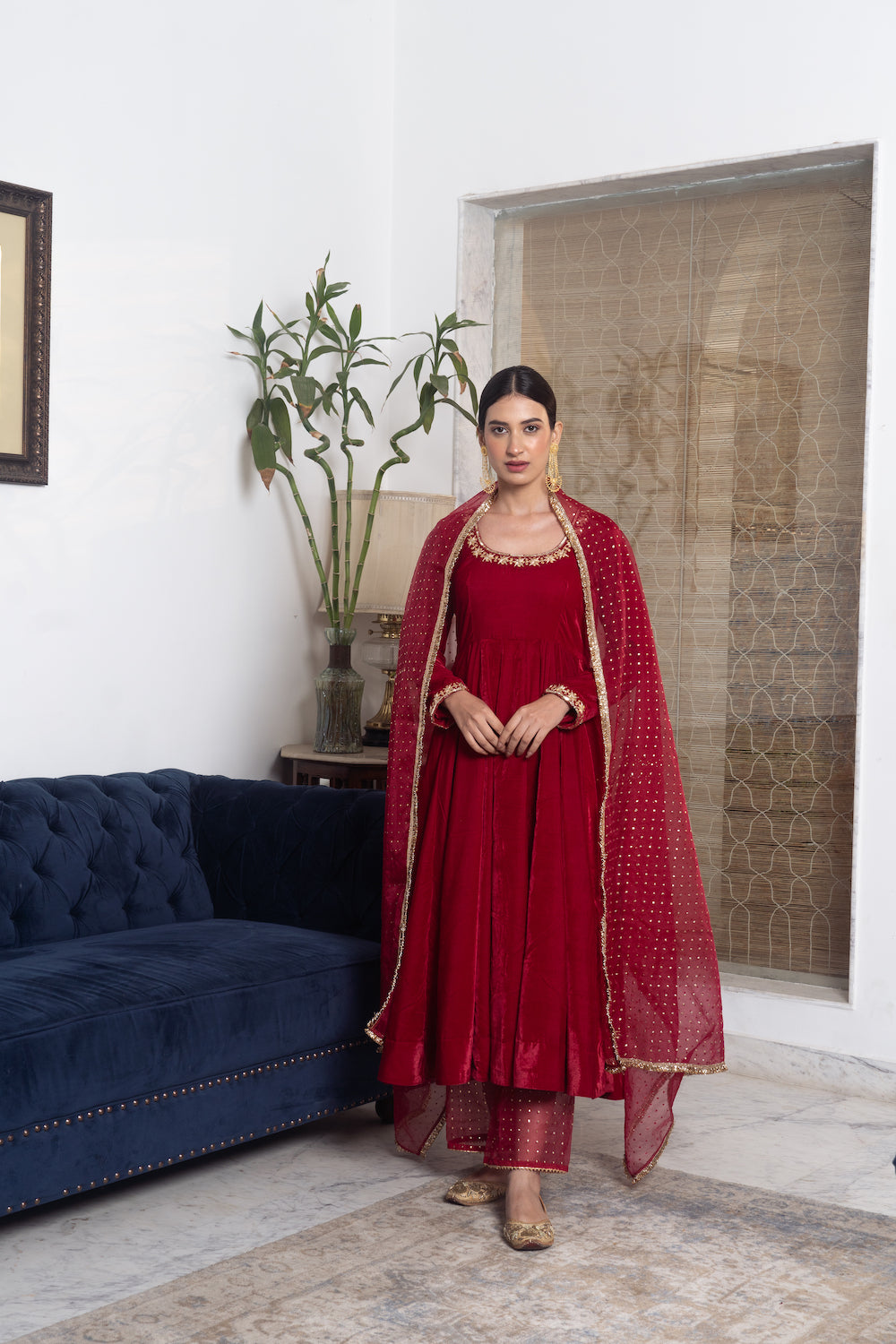 Khwabidah Maroon Anarkali Set of 3