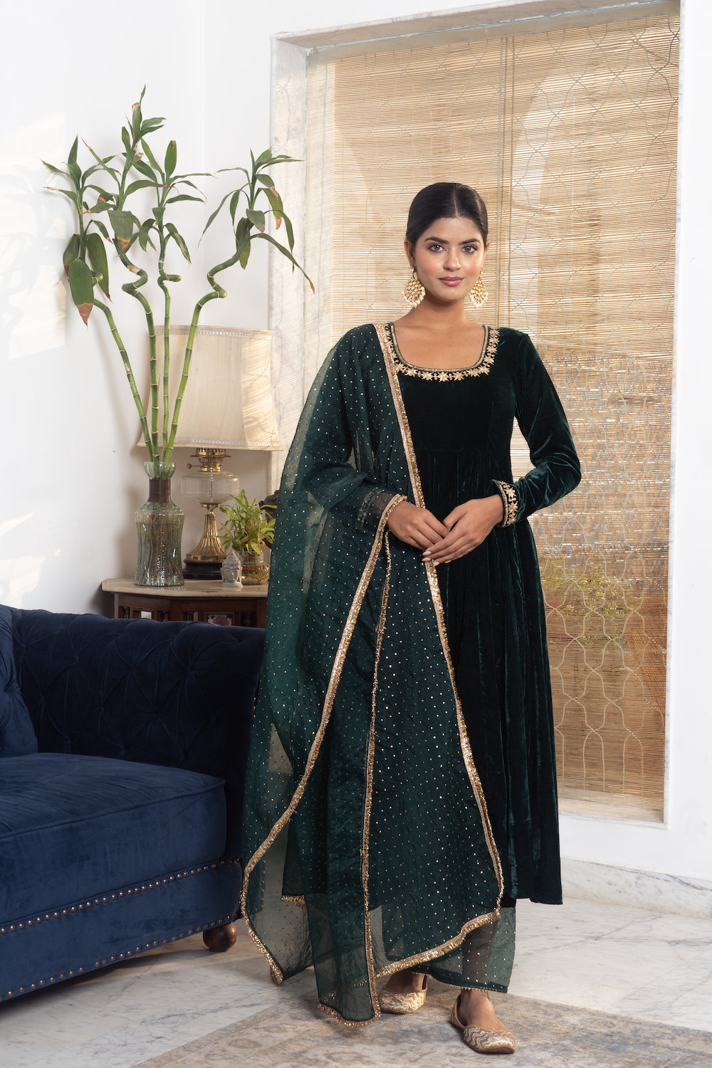 Khwabidah Bottle Green Anarkali Set of 3