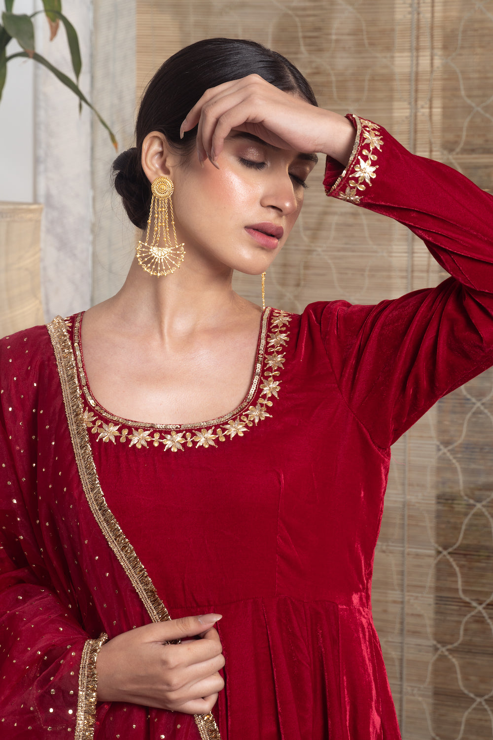 Khwabidah Maroon Anarkali Set of 3