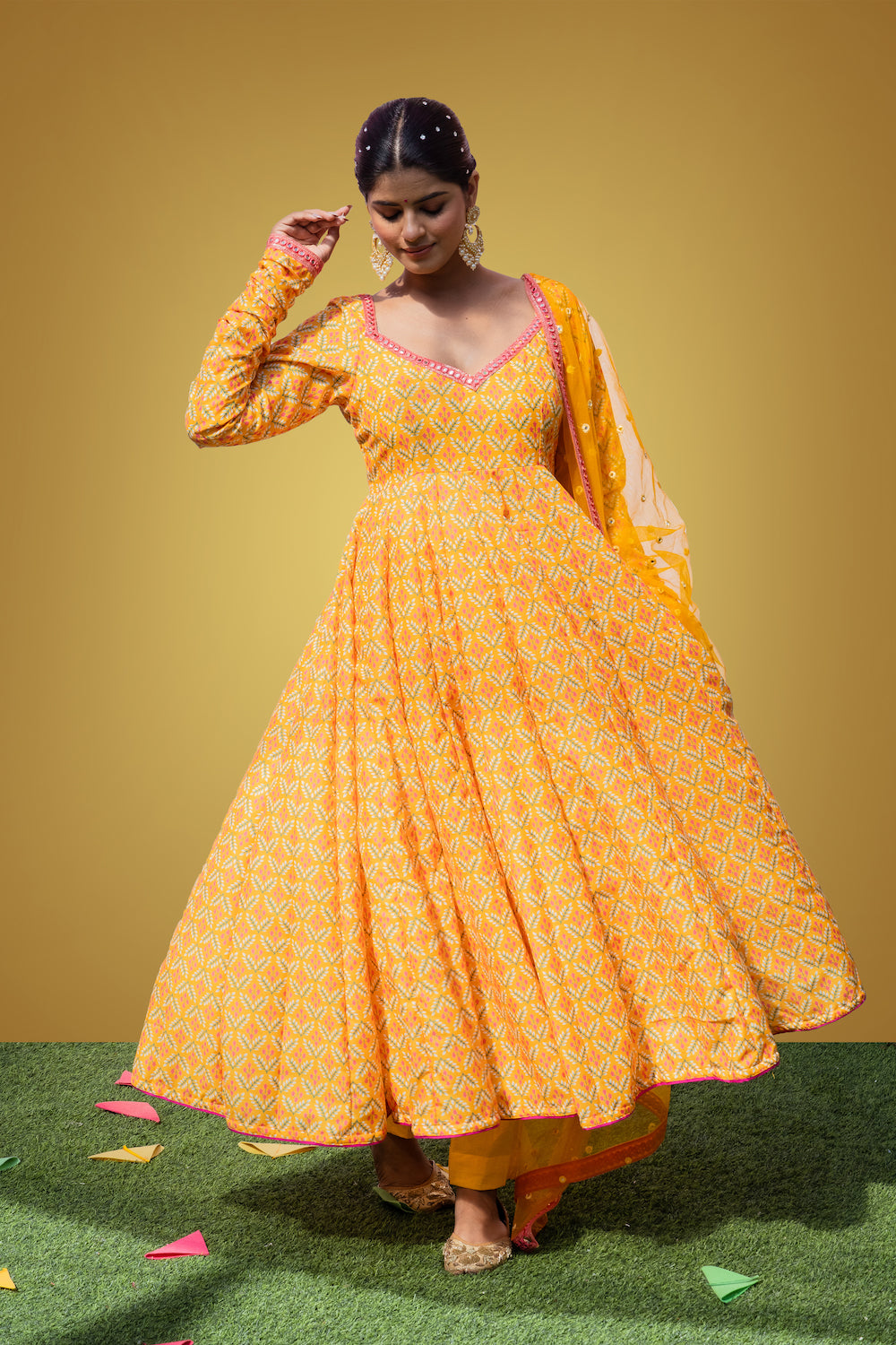 Mehfil Yellow Anarkali Set