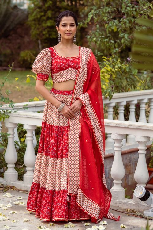 Red Tier Lehenga Set