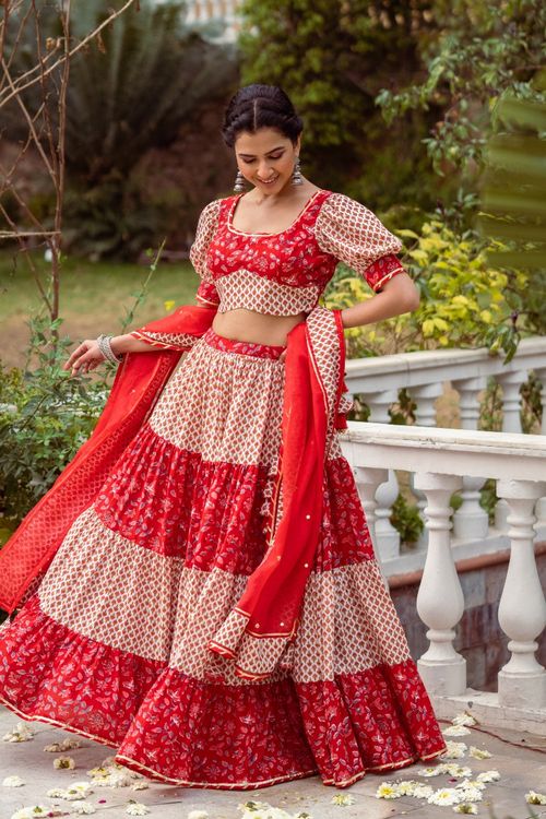 Red Tier Lehenga Set