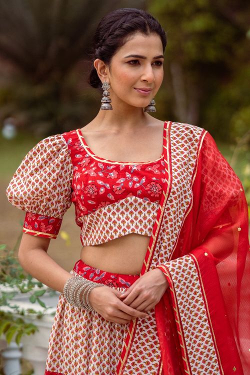 Red Tier Lehenga Set