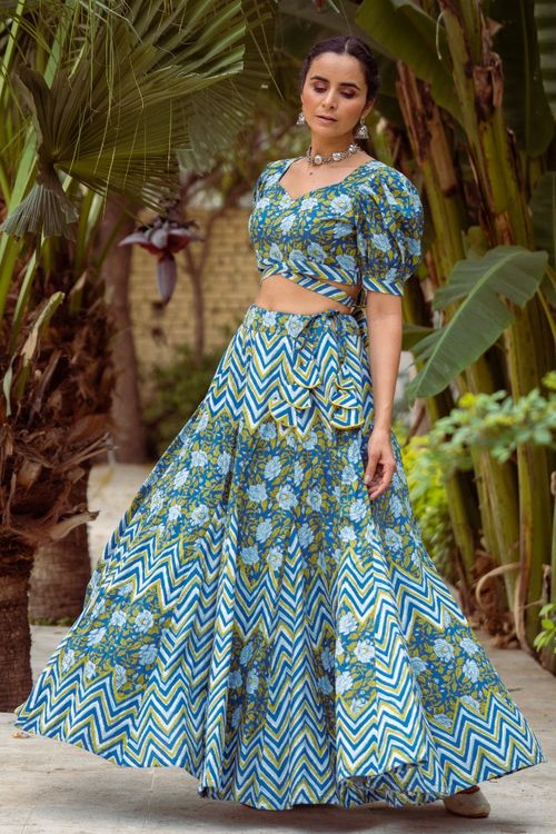 Blue Zigzag Lehenga Set