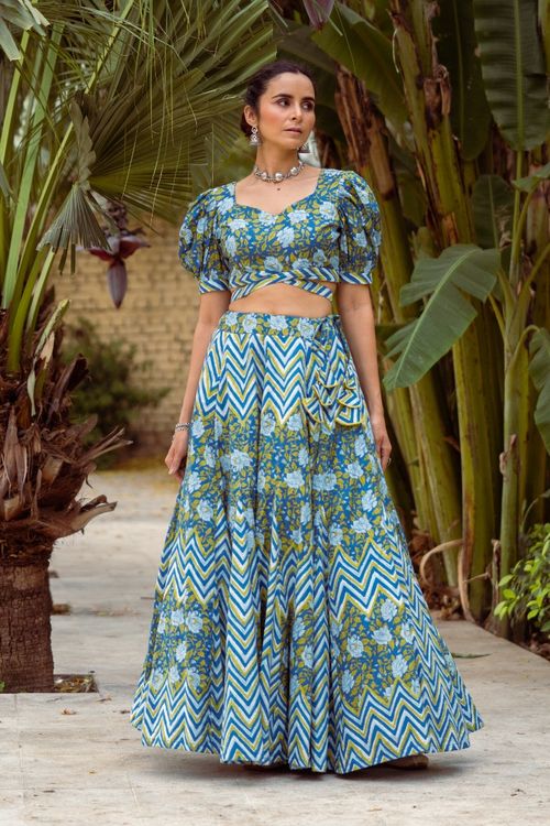 Blue Zigzag Lehenga Set