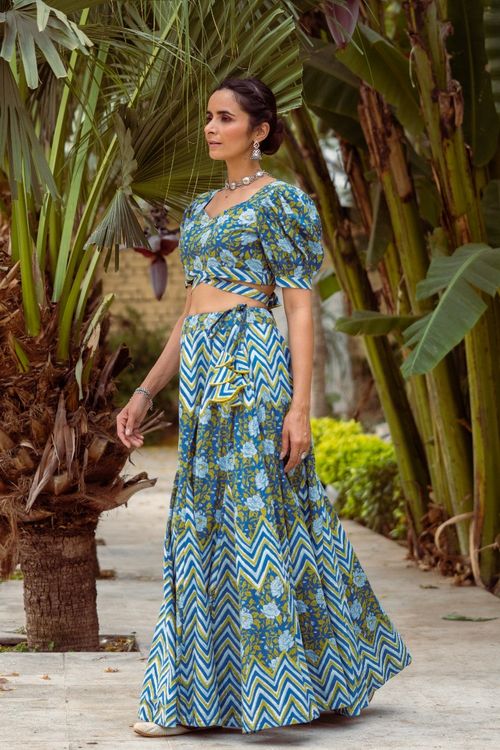 Blue Zigzag Lehenga Set