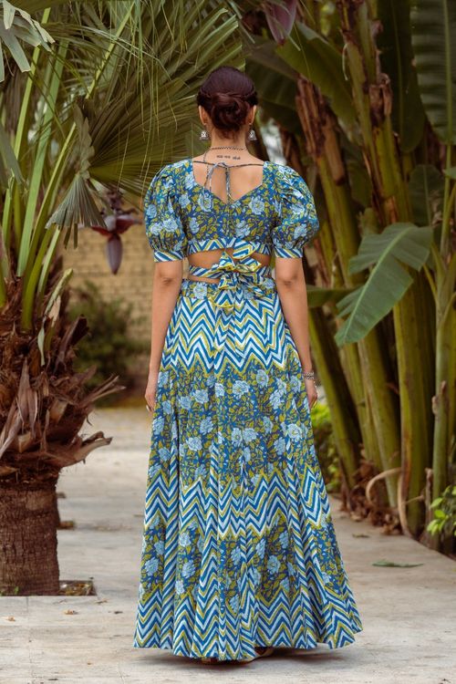 Blue Zigzag Lehenga Set