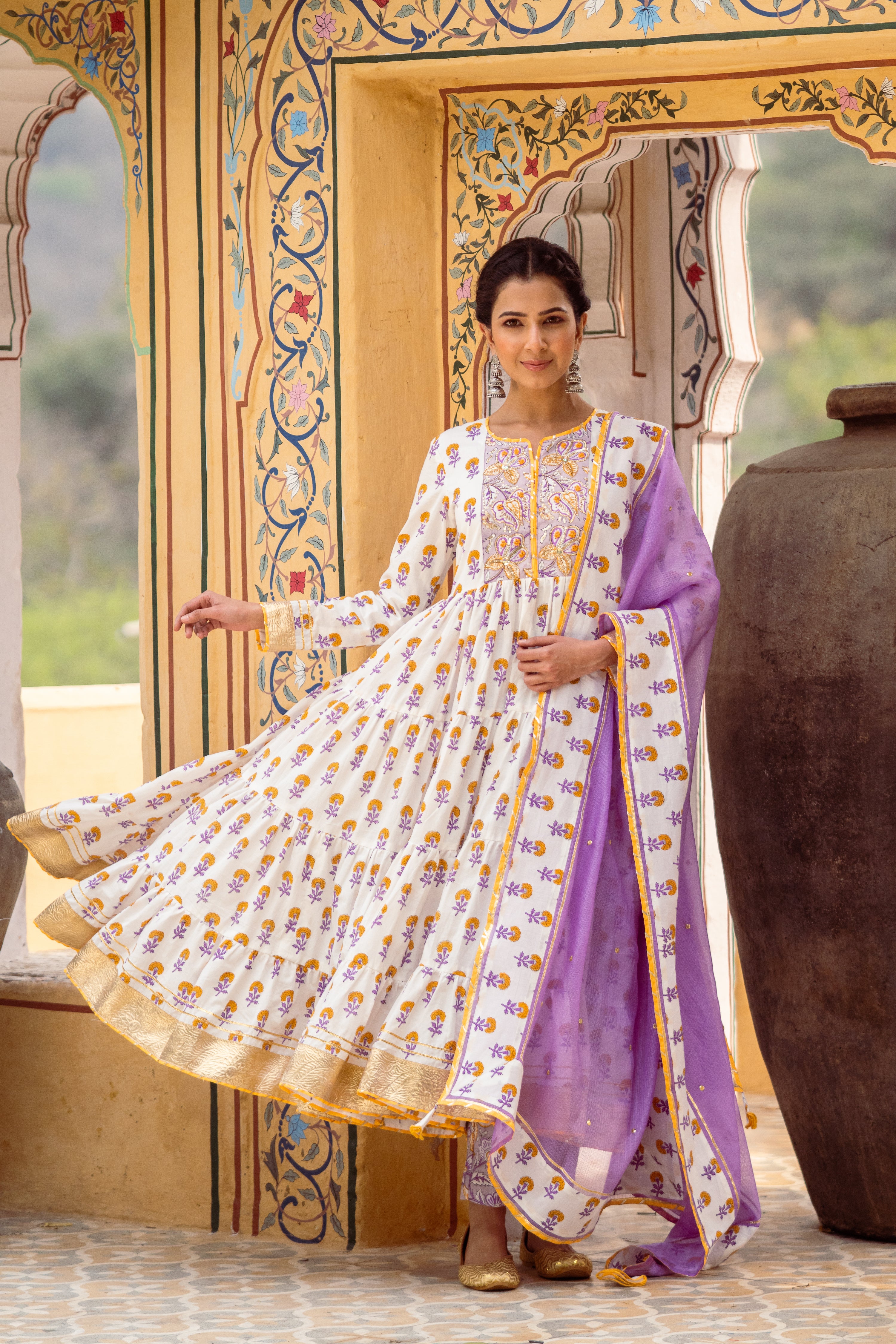 Purple Tier Anarkali Set