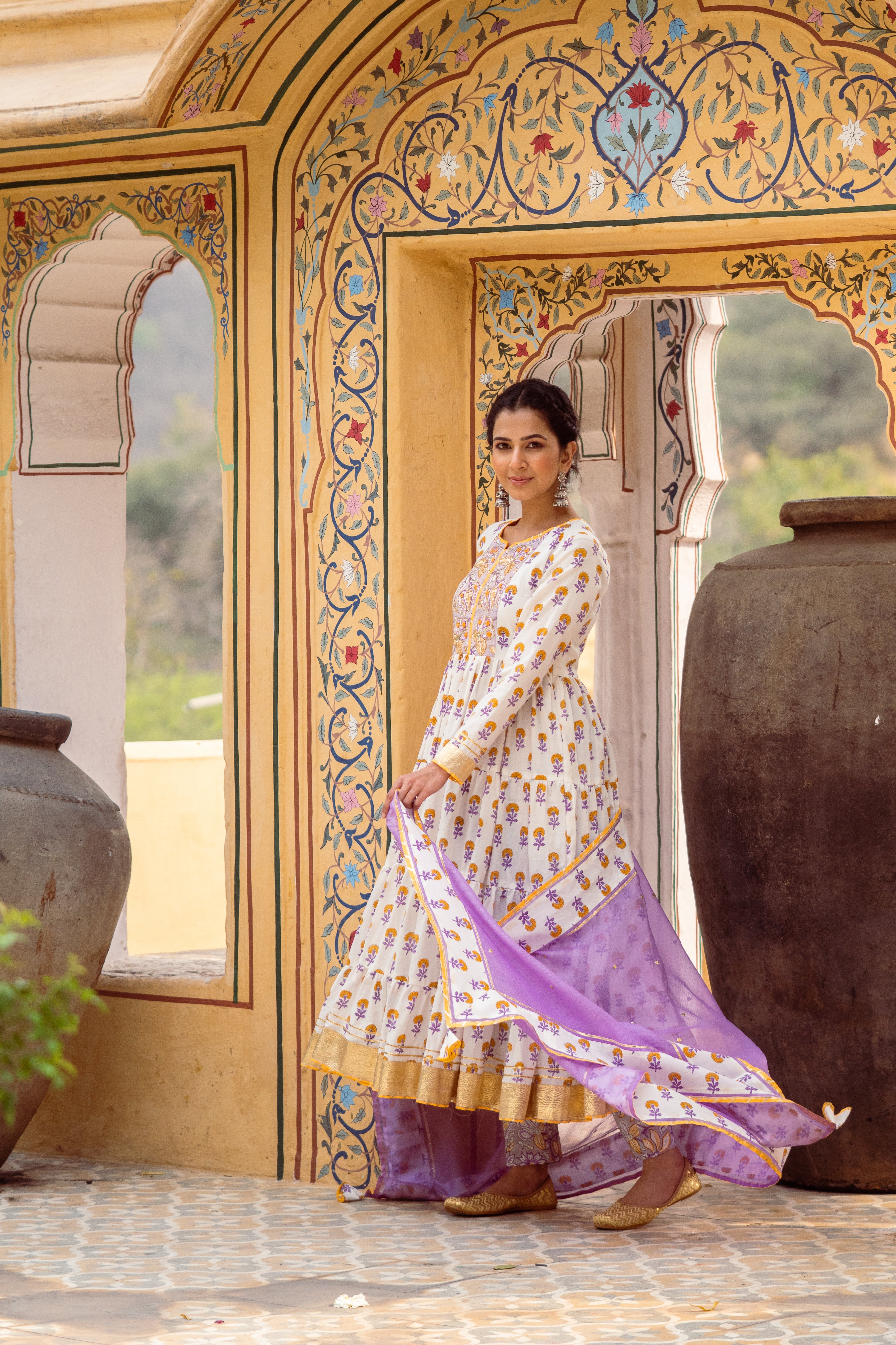 Purple Tier Anarkali Set