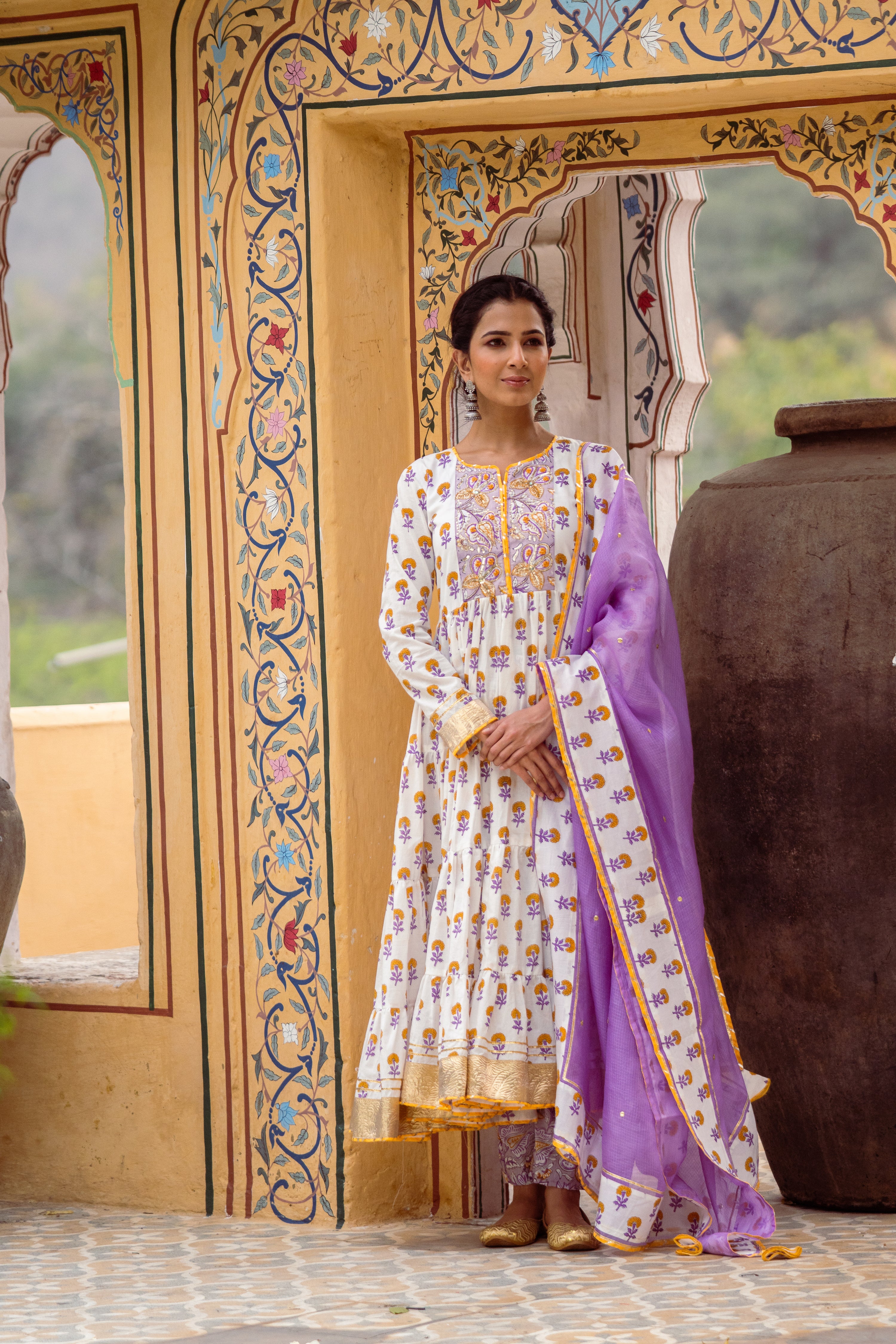 Purple Tier Anarkali Set