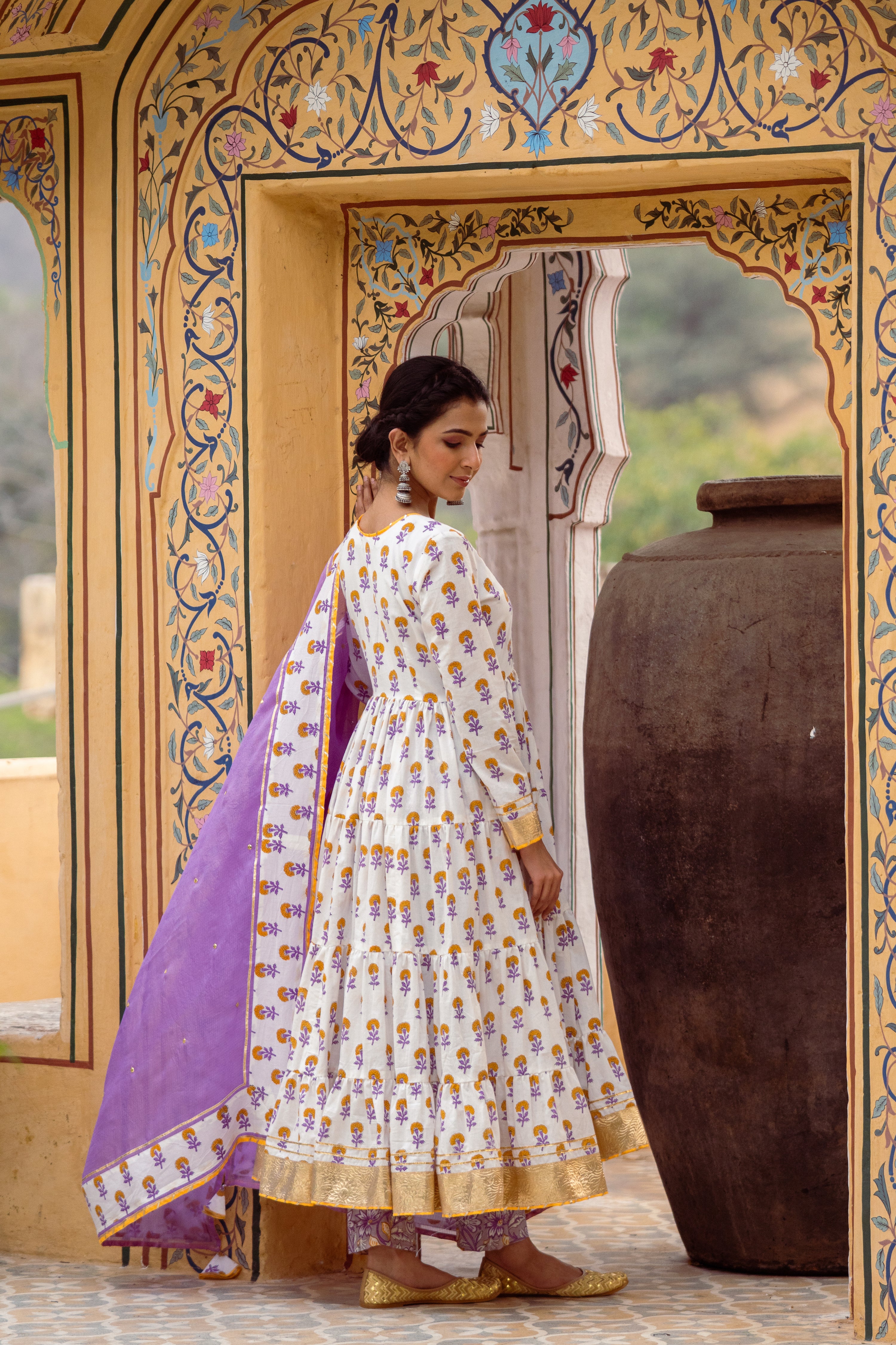 Purple Tier Anarkali Set