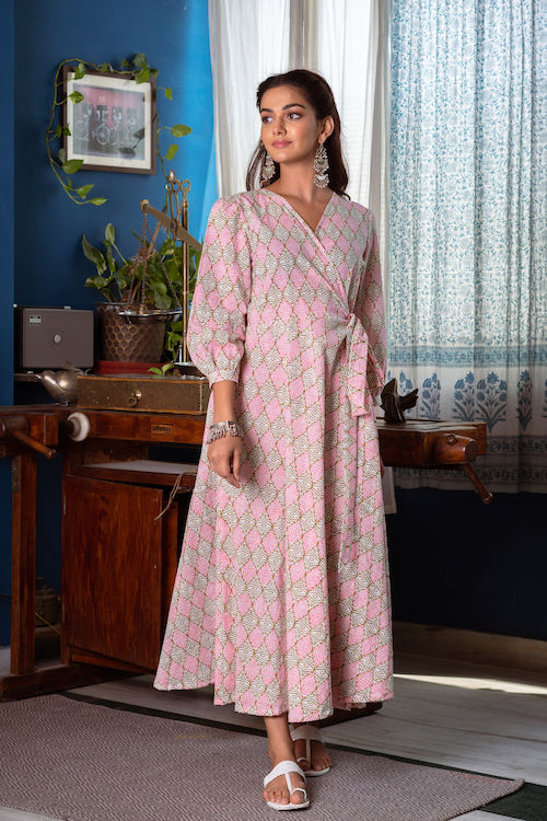 Pink Green Wrap Maxi