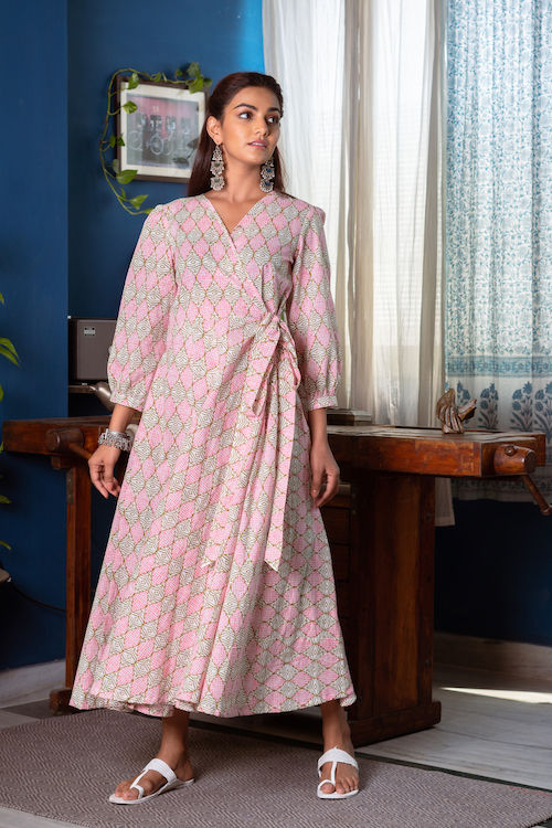 Pink Green Wrap Maxi