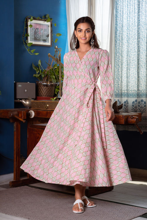 Pink Green Wrap Maxi