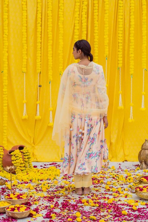 Cream Printed Anarkali Set