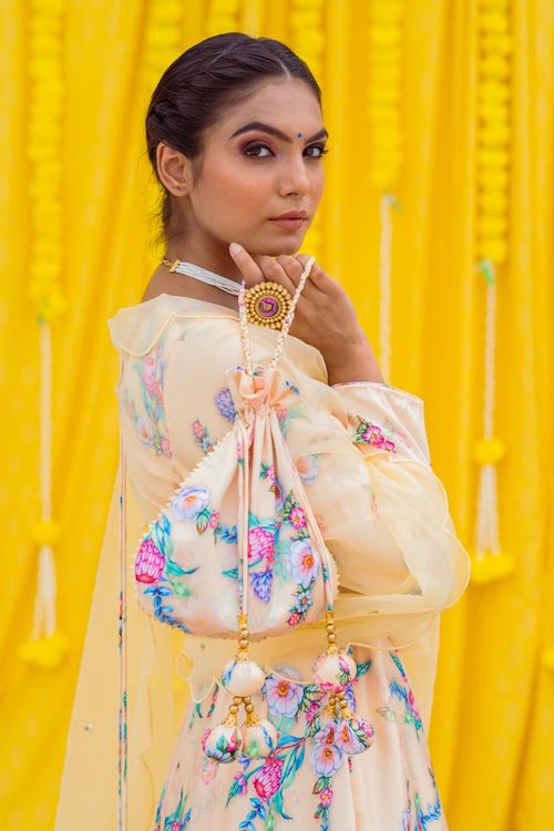 Cream Printed Anarkali Set