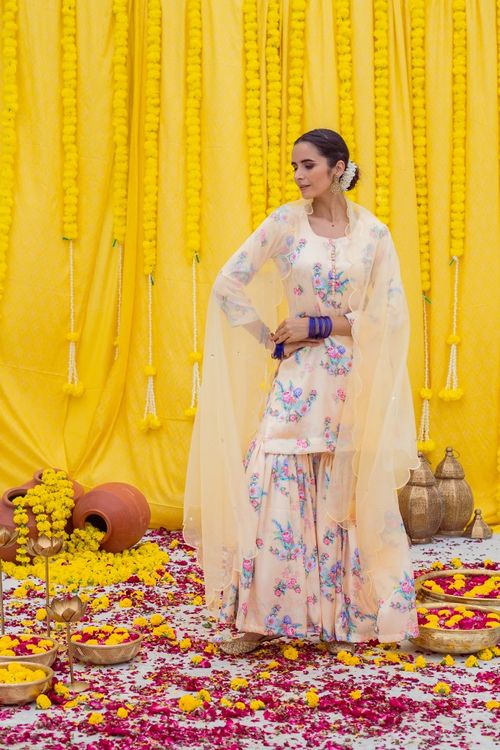 Cream Printed Gharara Set