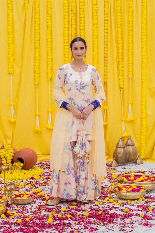 Cream Printed Gharara Set