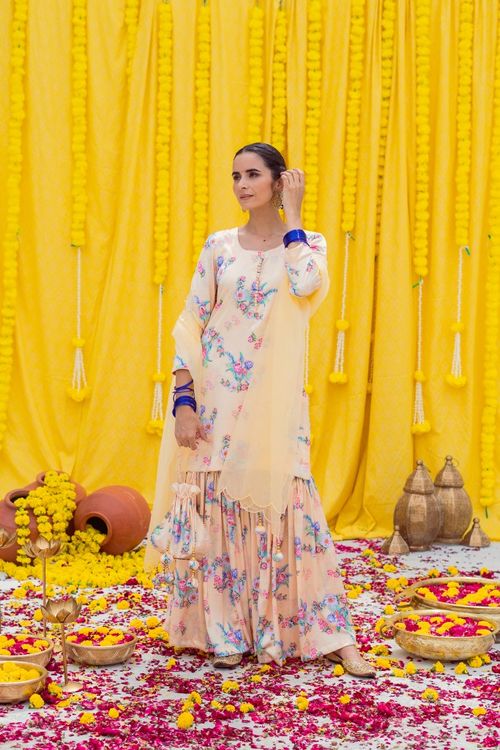 Cream Printed Gharara Set