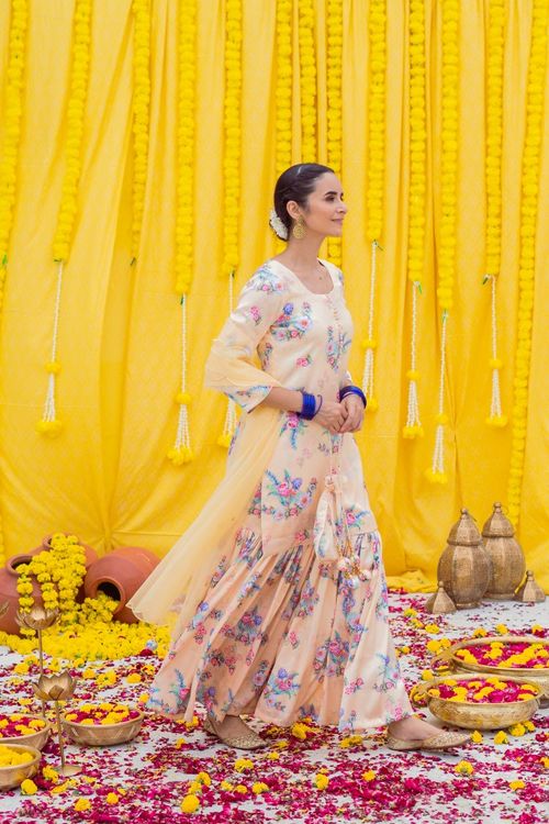 Cream Printed Gharara Set