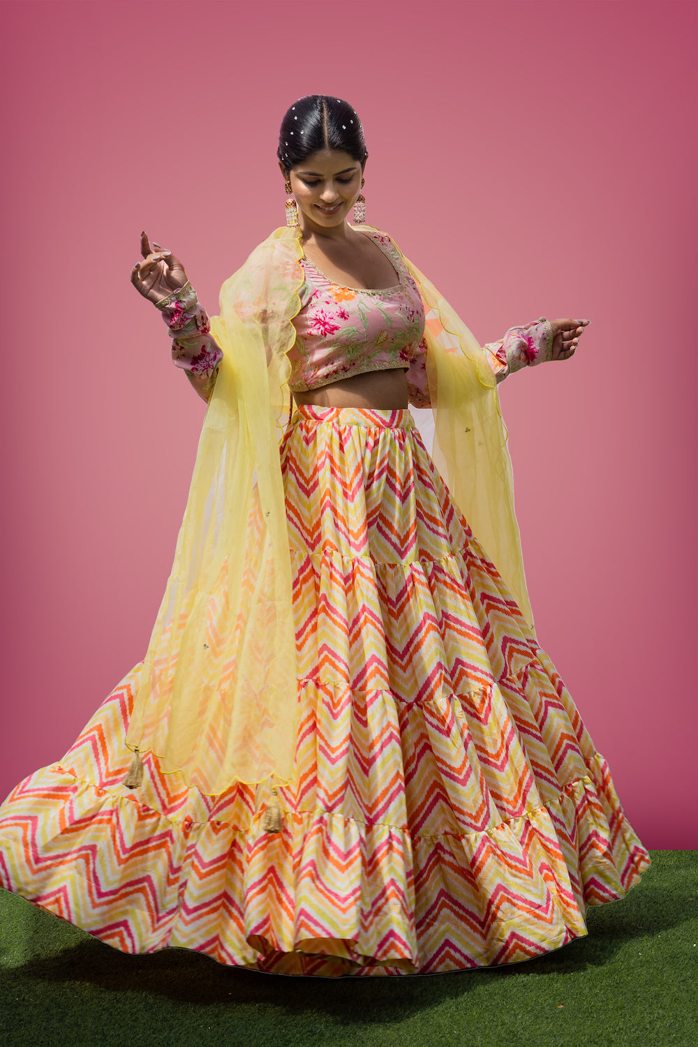 Mehfil Pink Zigzag Lehenga Set