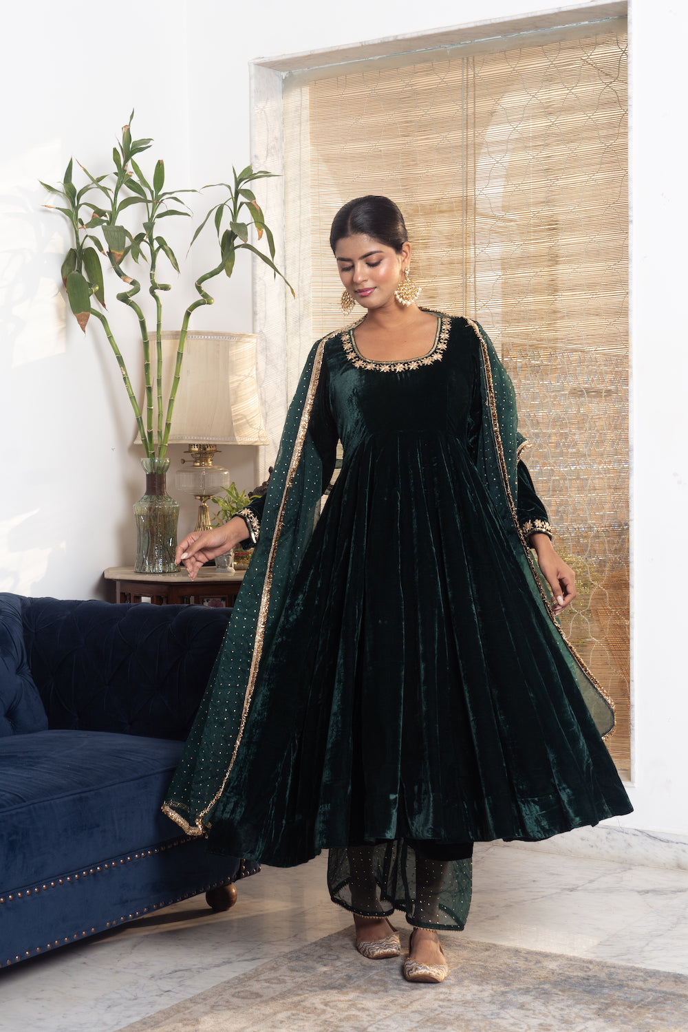 Khwabidah Bottle Green Anarkali Set of 3