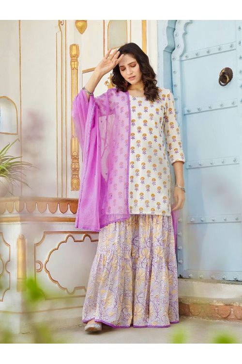 Purple White Gharara Set