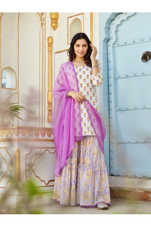 Purple White Gharara Set