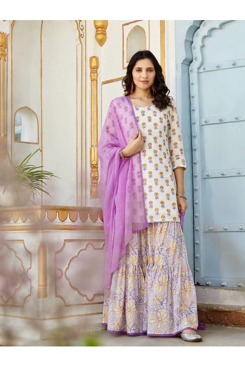 Purple White Gharara Set