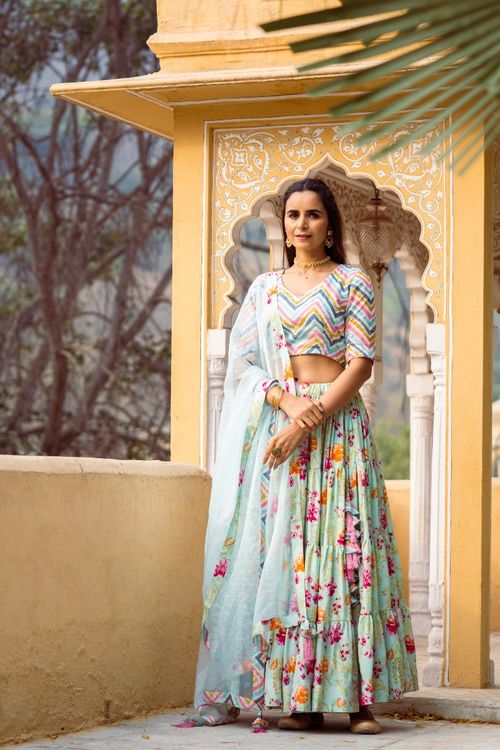 Turquoise Floral Lehenga Set