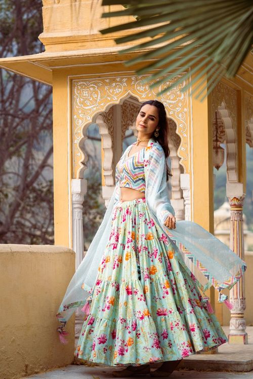 Turquoise Floral Lehenga Set