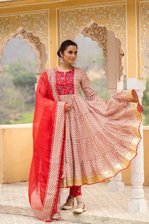 Red tier Anarkali Set
