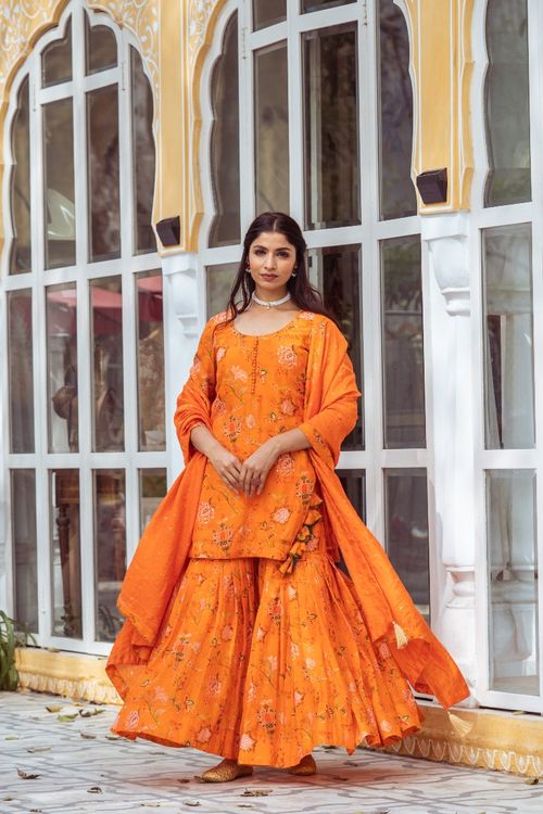 Orange Printed Gharara Set