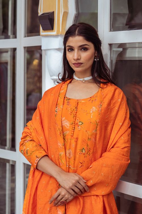 Orange Printed Gharara Set