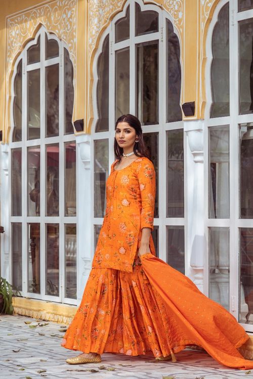Orange Printed Gharara Set