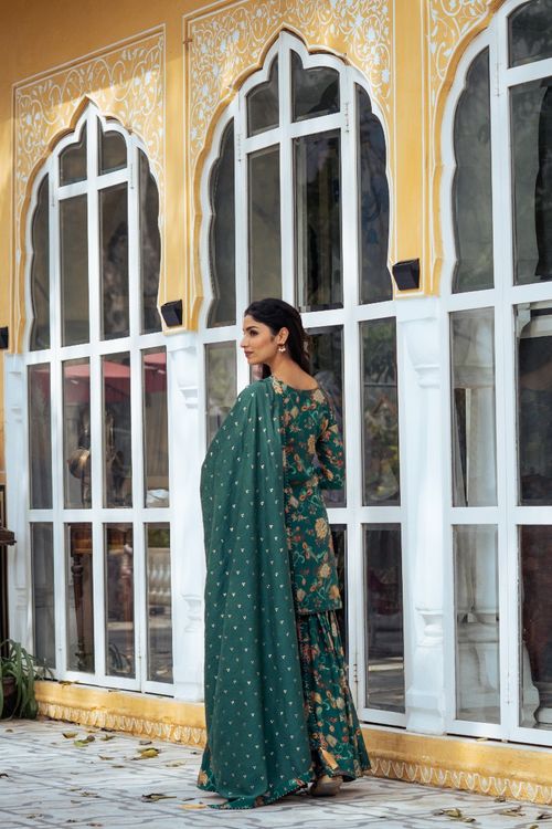 Green Printed Gharara Set
