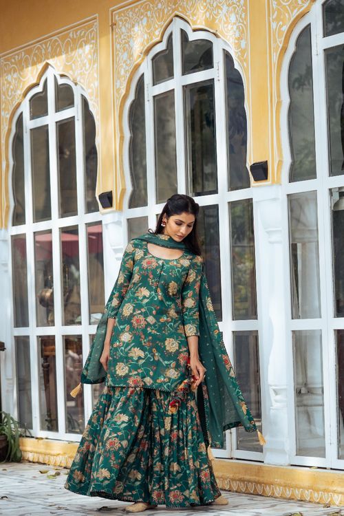 Green Printed Gharara Set