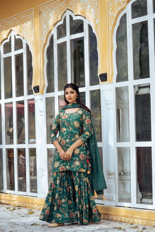 Green Printed Gharara Set