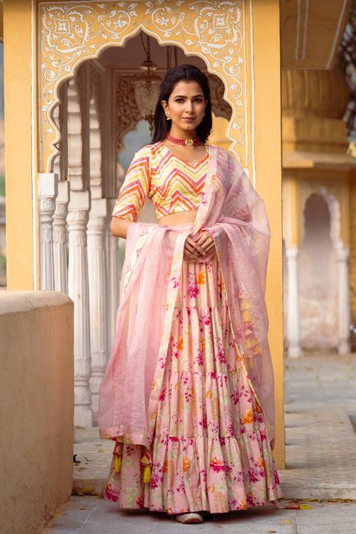 Pink Floral Lehenga Set