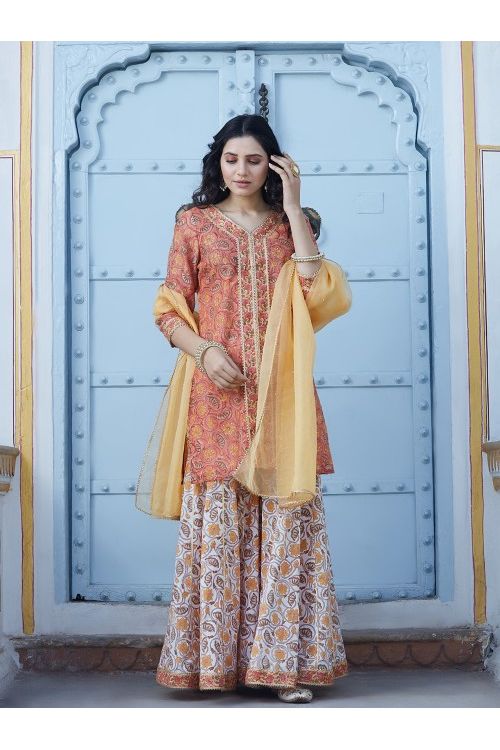 Peach Chanderi Gharara Set