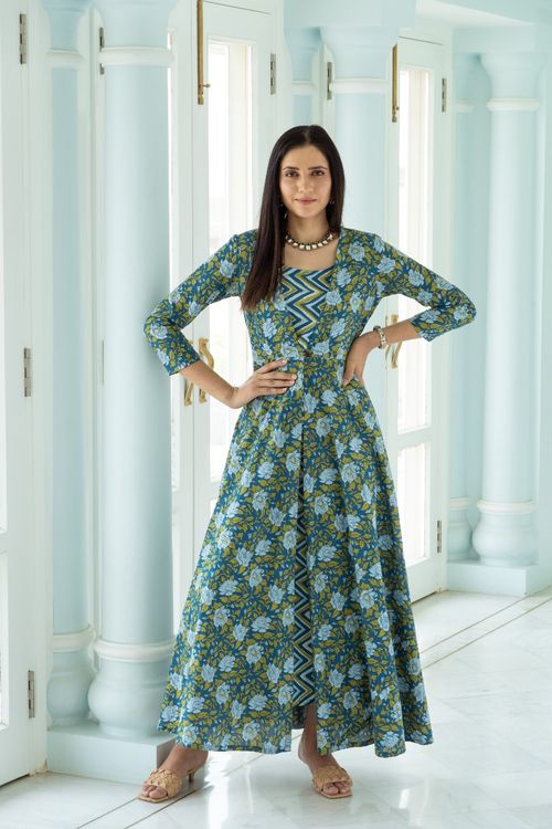 Blue Zigzag Jacket Set