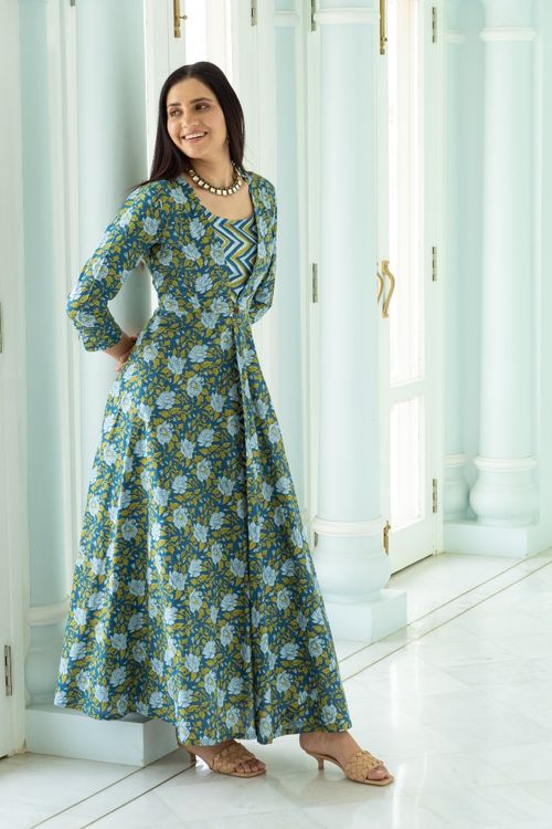 Blue Zigzag Jacket Set