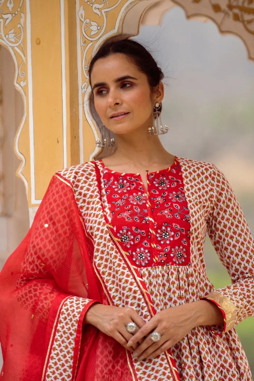 Red tier Anarkali Set