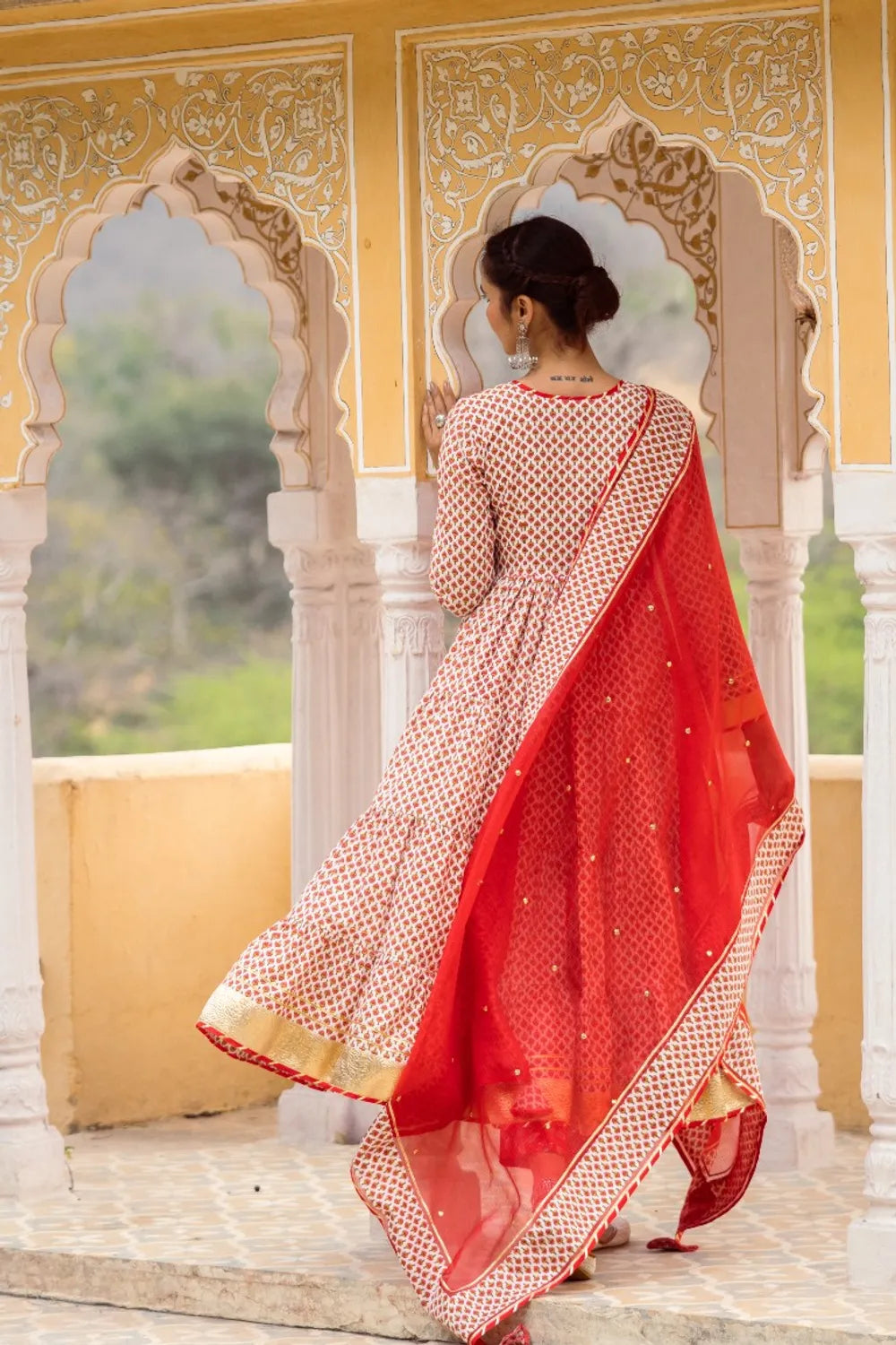 Red tier Anarkali Set