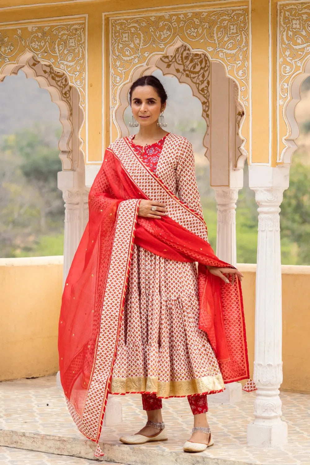 Red tier Anarkali Set